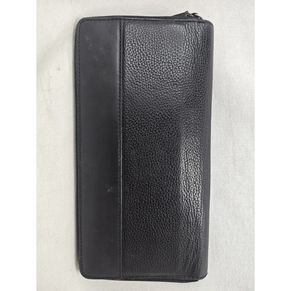 COACH‎ Vintage Black Pebbled Leather Zip Around Long Wallet Organizer ID Window